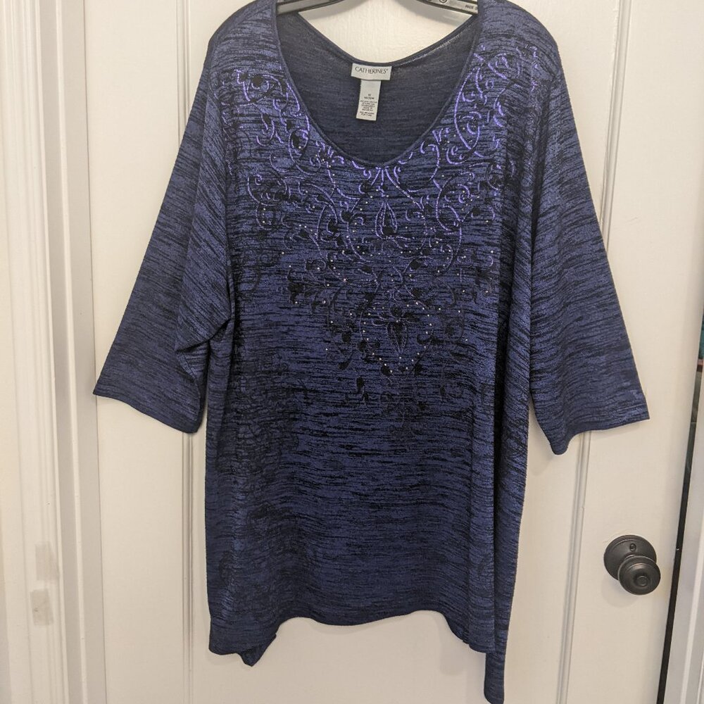 Catherines 1X 18/20W Purple Embellished Top Studs Stretch Casual Chic Glam Party